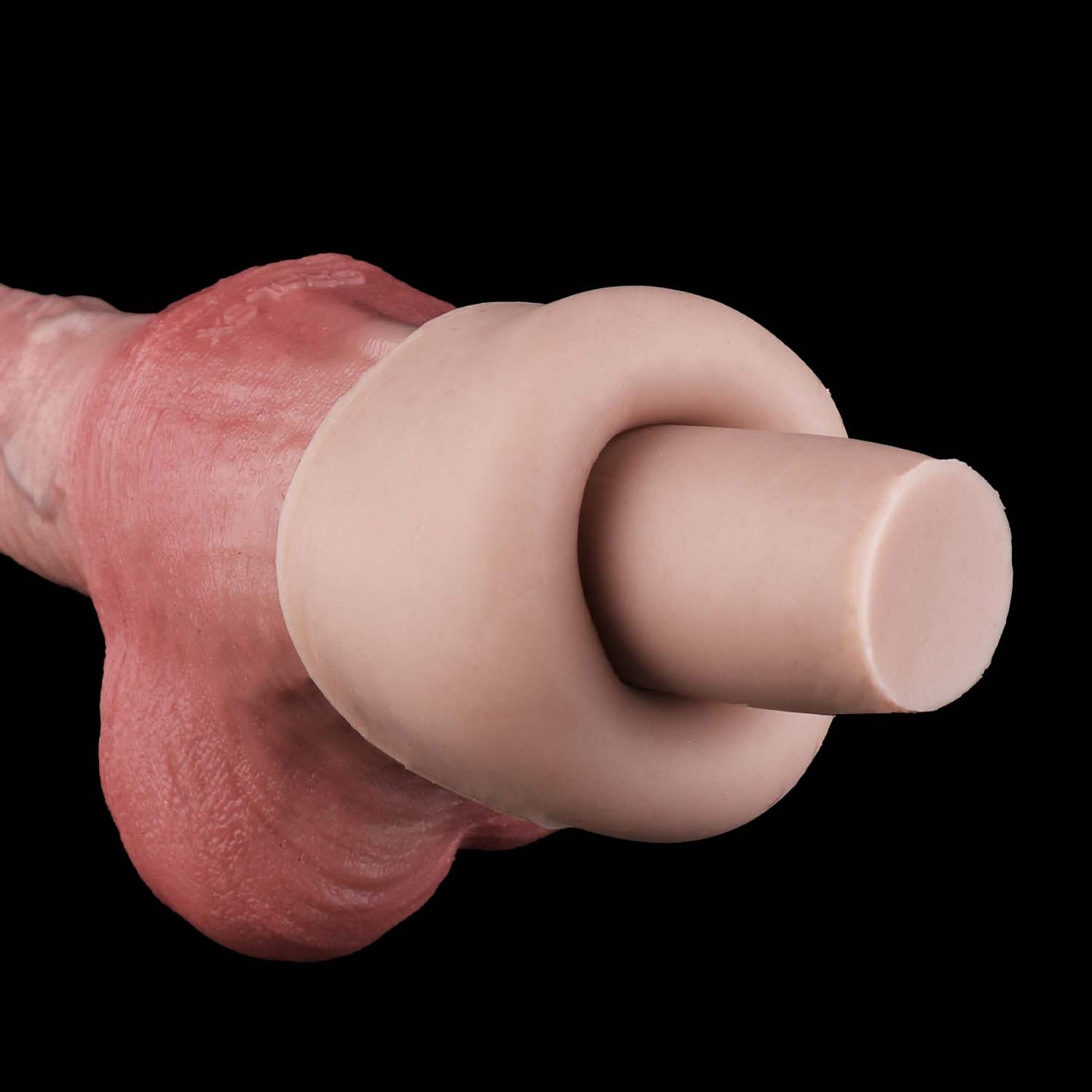 Symmetric Double Dildo with Centre Testicle — Realistic Platinum Silicone Dual-Ended Dildo with Twisted Vein Texture for Lesbian & Couples Play
