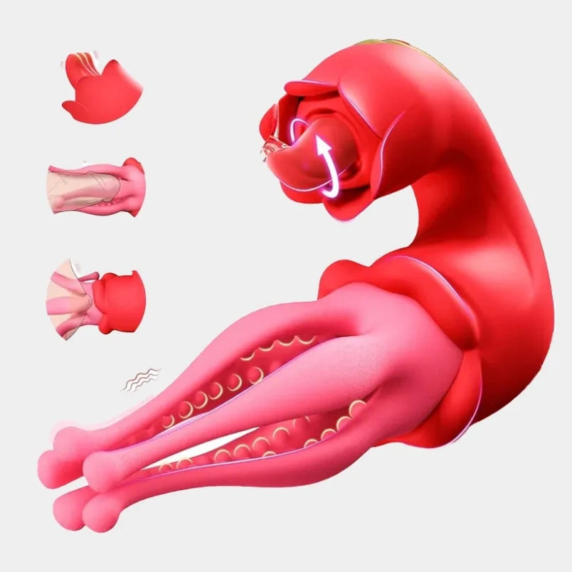 Fantasy Tentacle Women Masturbating Tongue Clit Vibrator - Rose Red Gift Female Sex Toys
