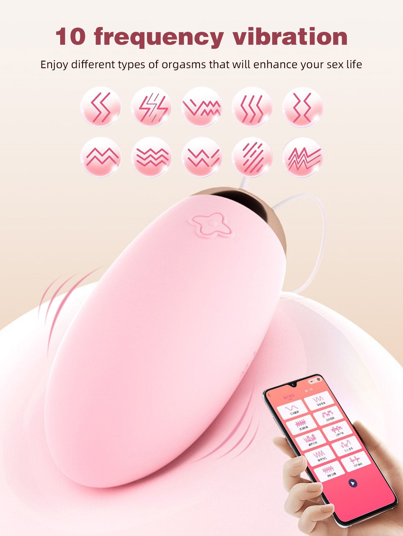 APP-Steuerung für weibliches Sexspielzeug – 10 vibrierende Kugelvibratoren, Taschenmuschi, Höschenei