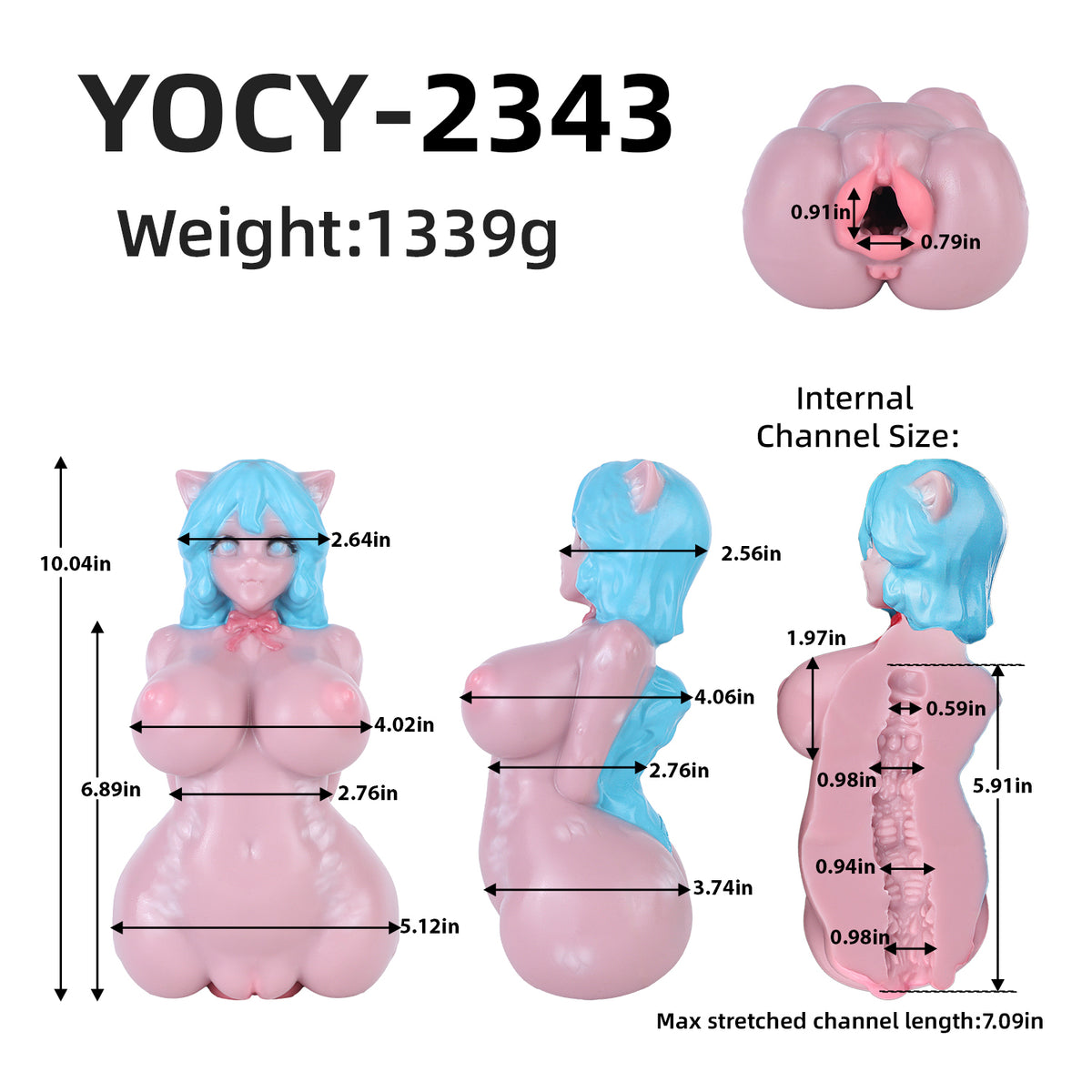 Blue-Haired Catgirl Silicone Torso | Fantasy Sex Dolls