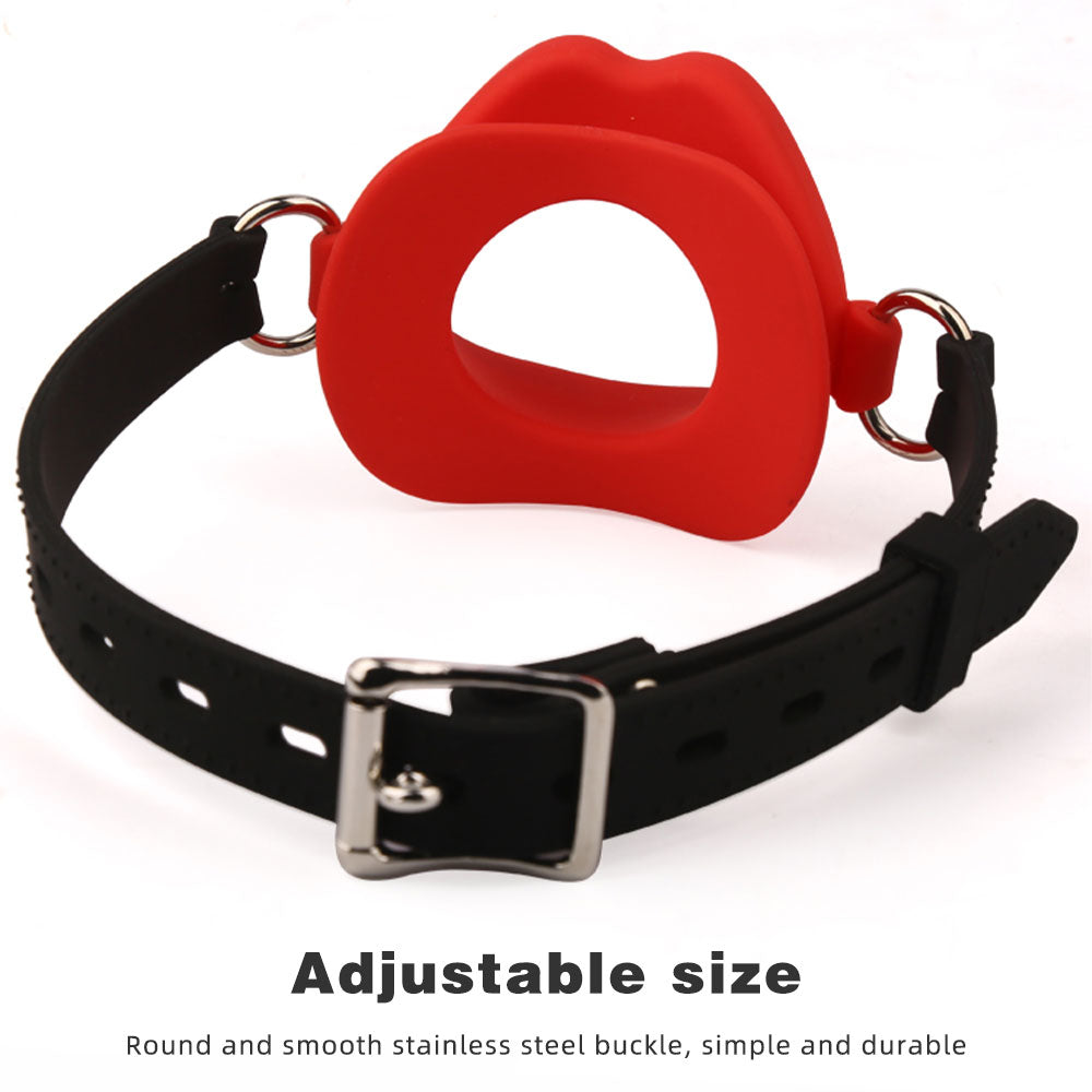 Fantasy Red Lip Ball Gag - Leather Belt Bondage Restriants Oral Sex Toys