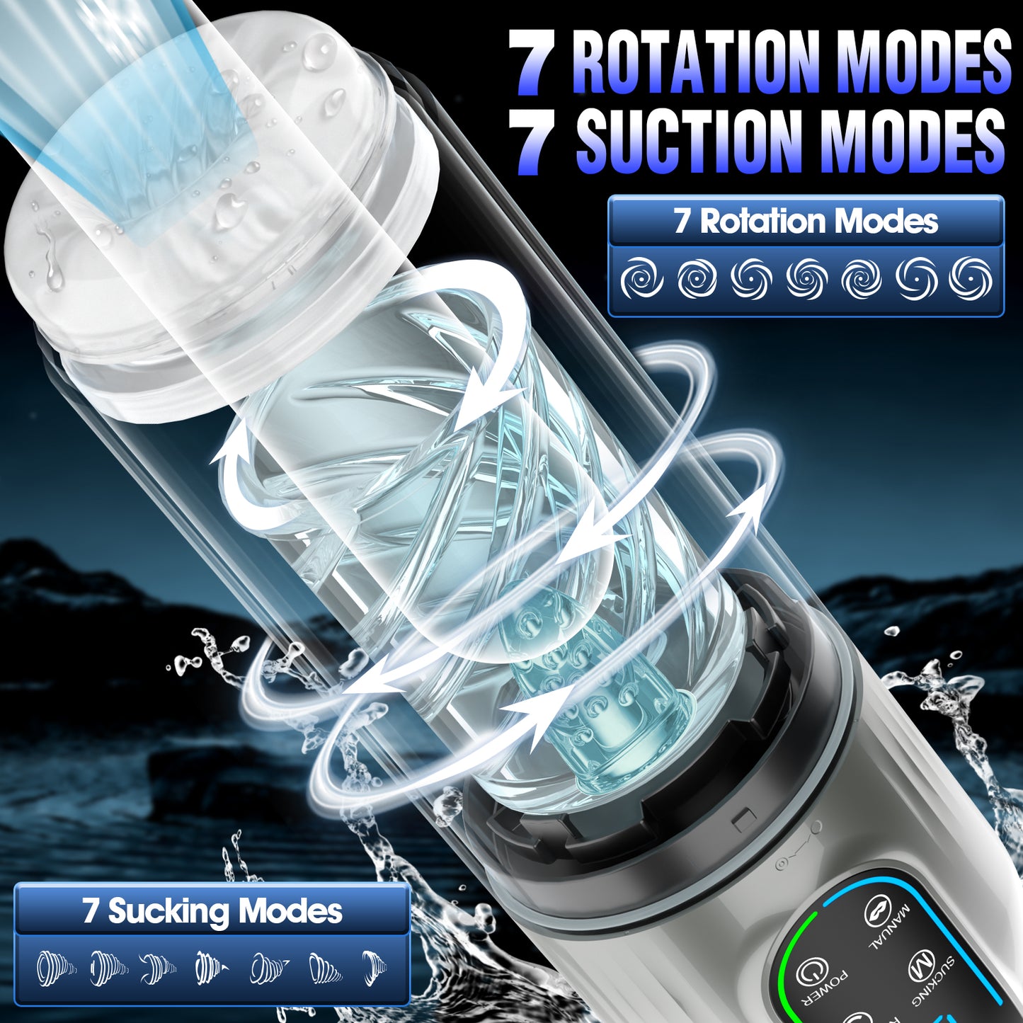 Tongue Licking Male Masturbator Vibrator - Water Shower Rotating Penis Massage Blowjob Sex Machine