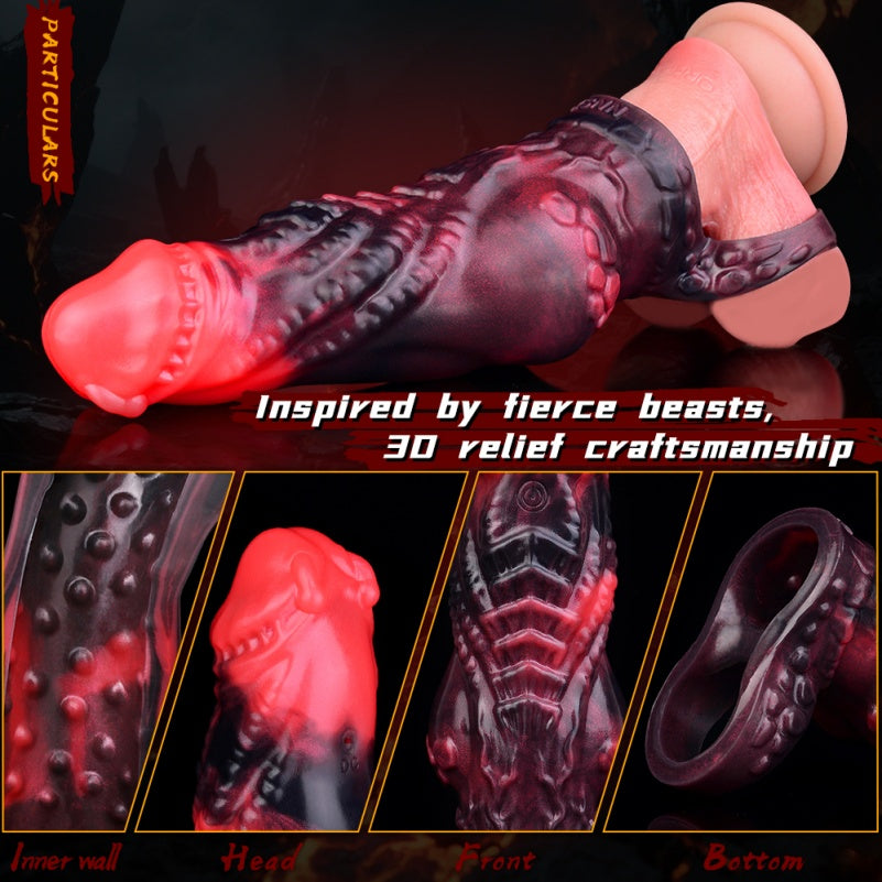 Fantasy Silicone Vibrating Penis Sleeve – 6-Inch Monsterdildo Design for Men Gay Pegging