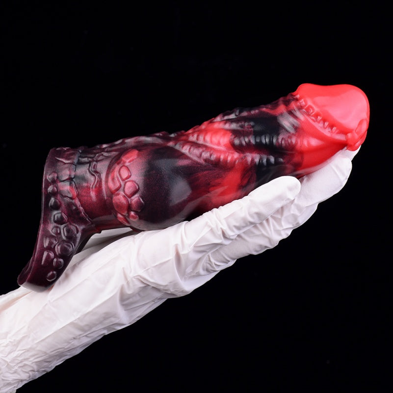 Fantasy Silicone Vibrating Penis Sleeve – 6-Inch Monsterdildo Design for Men Gay Pegging