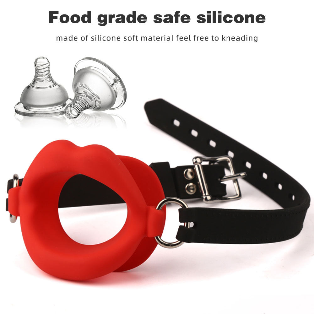 Fantasy Red Lip Ball Gag - Leather Belt Bondage Restriants Oral Sex Toys