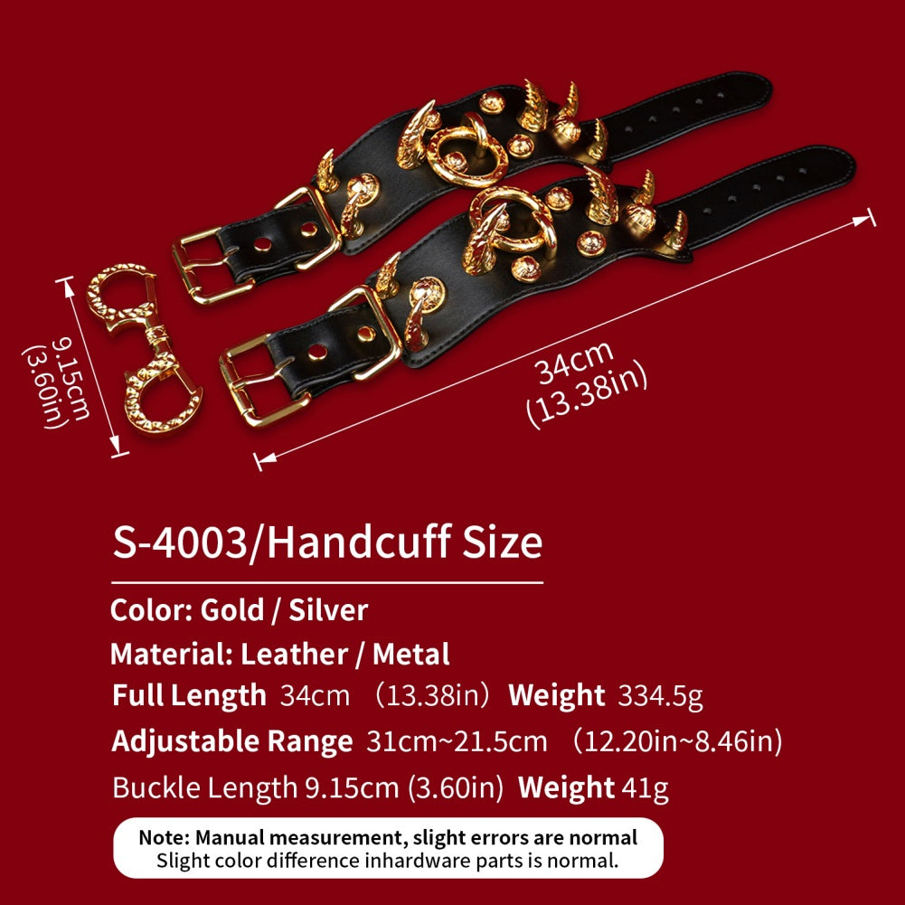 Golden Spike Leather Sexual Handcuffs – Extreme Restraints Bettie Bondage Strap-on BDSM Toys