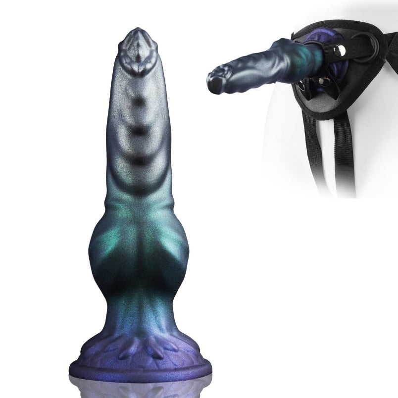 Metallic Knotted Dildo Fantasy Strap-on Harness – Dual Density Silicone Women Masturbator