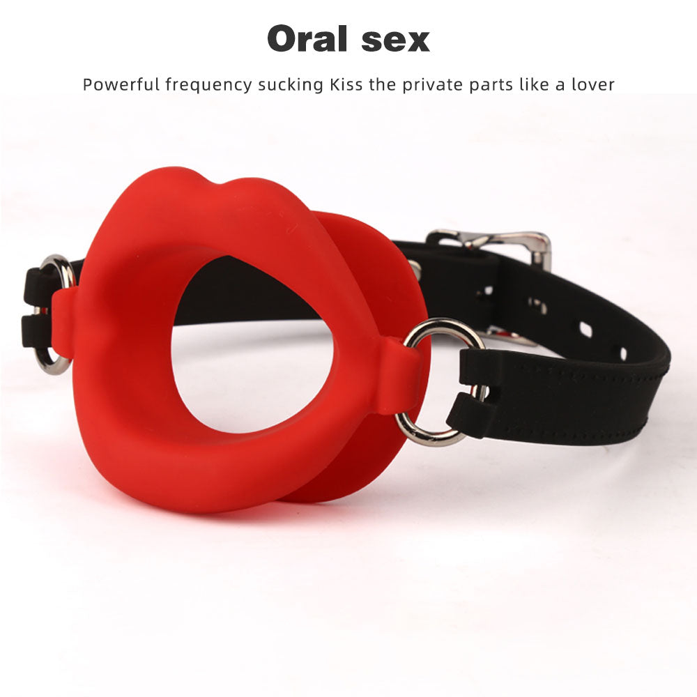 Fantasy Red Lip Ball Gag - Leather Belt Bondage Restriants Oral Sex Toys