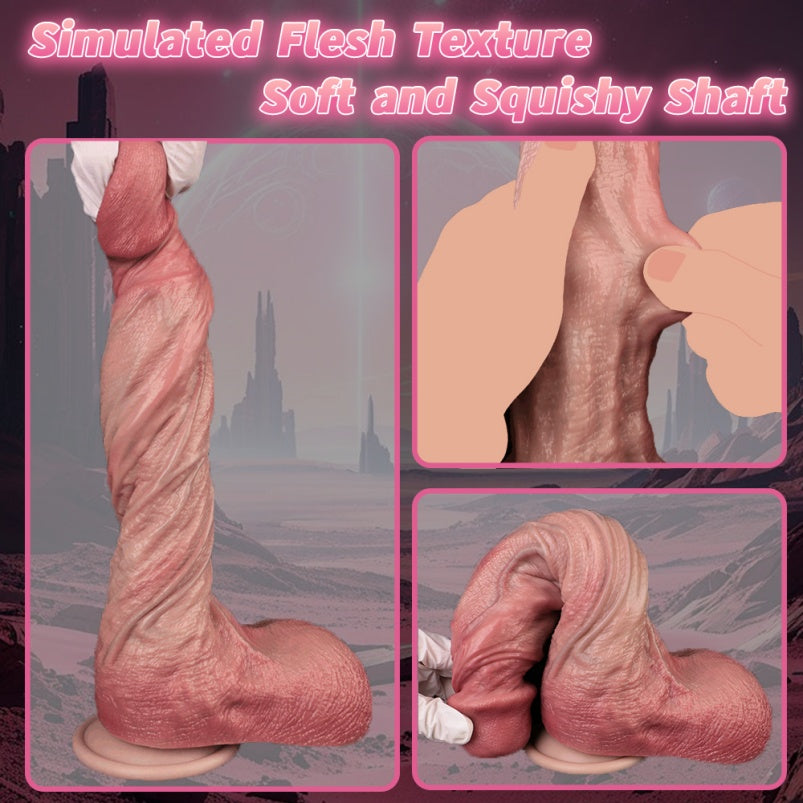 Curved Realistic Dildo Female Sex Toy – 10 inch Penis Big Testicle Silicone Masturbator
