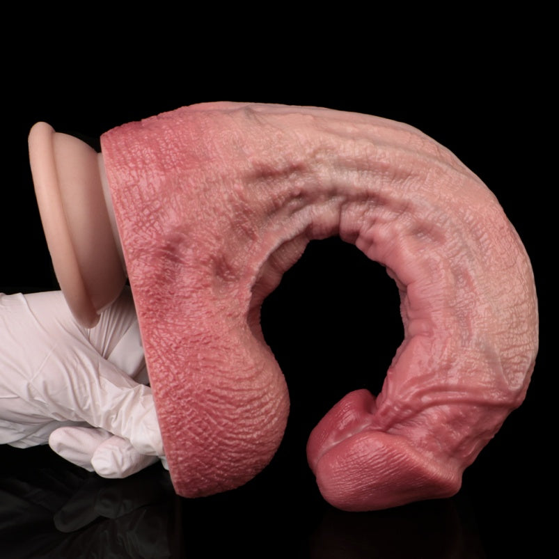 Curved Realistic Dildo Female Sex Toy – 10 inch Penis Big Testicle Silicone Masturbator