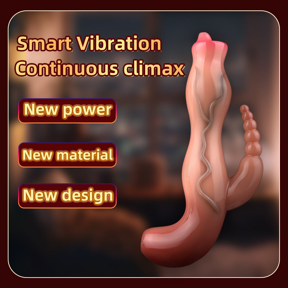 Gode vibrant fantaisie avec perles anales et stimulateur de clitoris - Vibromasseur réaliste en silicone pour femme