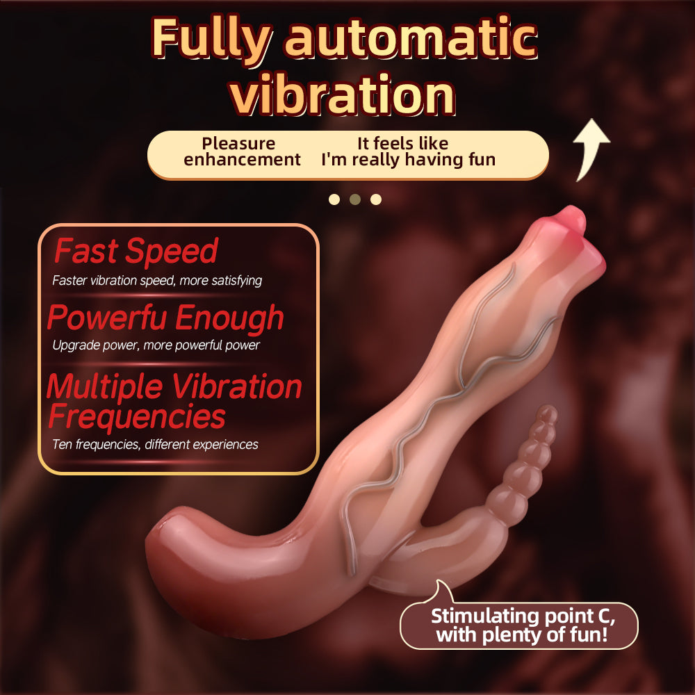 Gode vibrant fantaisie avec perles anales et stimulateur de clitoris - Vibromasseur réaliste en silicone pour femme