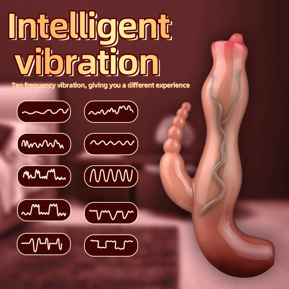 Gode vibrant fantaisie avec perles anales et stimulateur de clitoris - Vibromasseur réaliste en silicone pour femme