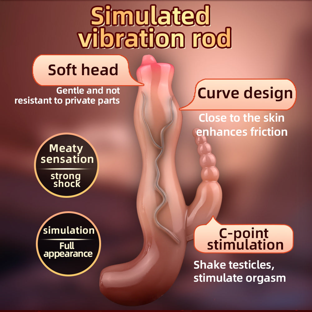 Gode vibrant fantaisie avec perles anales et stimulateur de clitoris - Vibromasseur réaliste en silicone pour femme