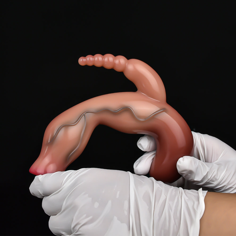 Gode vibrant fantaisie avec perles anales et stimulateur de clitoris - Vibromasseur réaliste en silicone pour femme