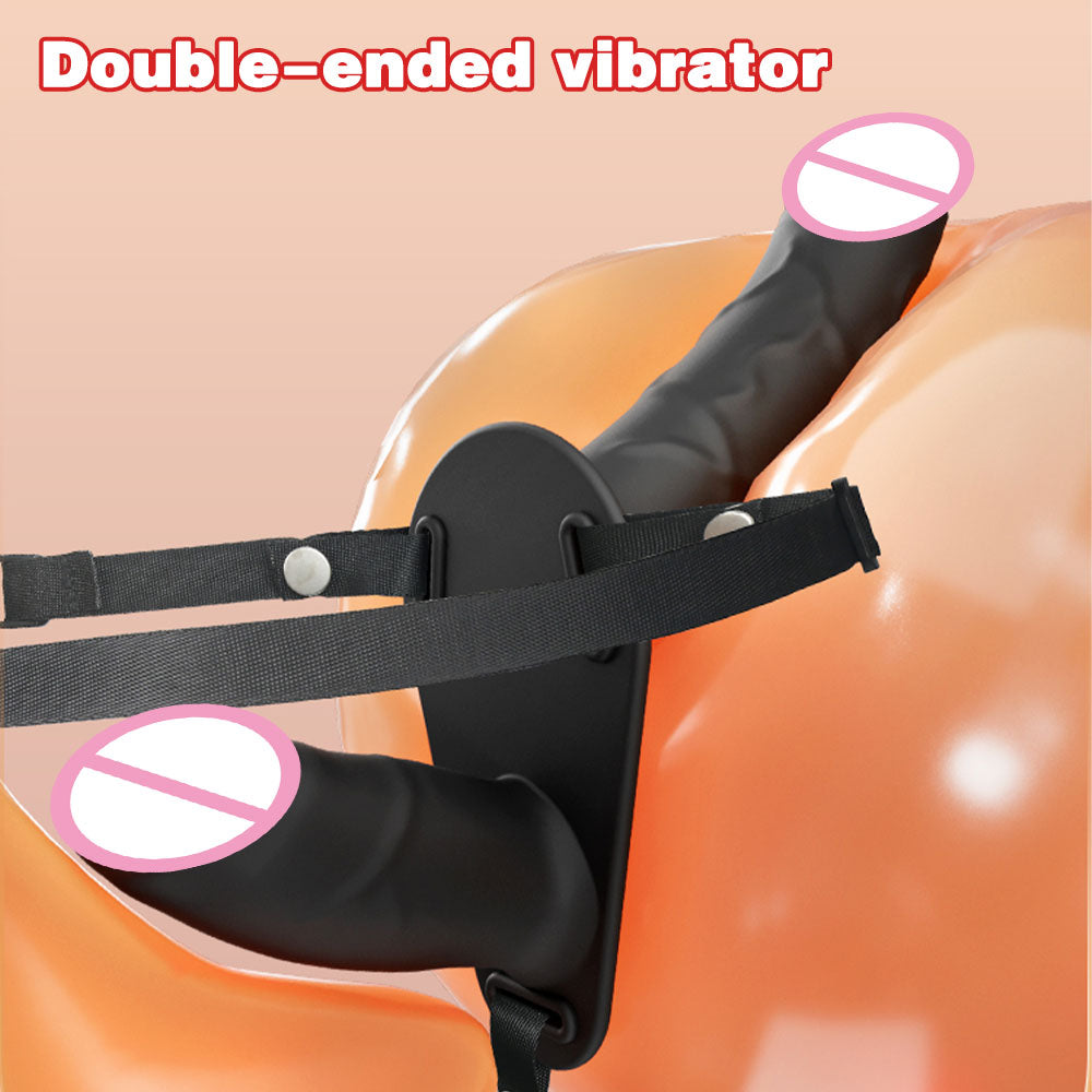 Doppelendiger Lesiban Strap-On Dildo - Realistischer schwarzer Dildo, Sexspielzeug für Paare
