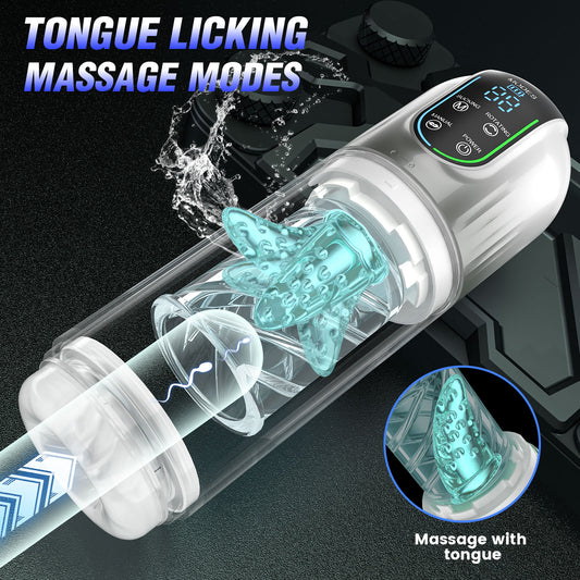 Tongue Licking Male Masturbator Vibrator - Water Shower Rotating Penis Massage Blowjob Sex Machine