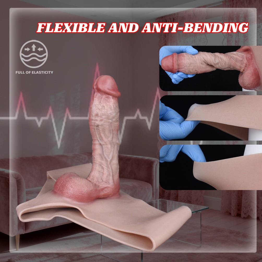 Realistic Strap-On Thickening Silicone Dildo Sheath Underwear - Penis Fatigue Improvement Device for Men