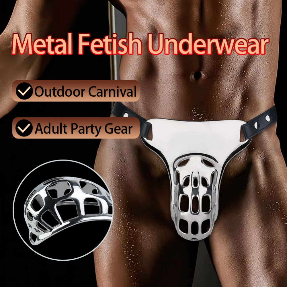 male bondage gear Hollow Stainless Steel Strap-on G-string – Male Bettie Bondage Metal B – Domlust