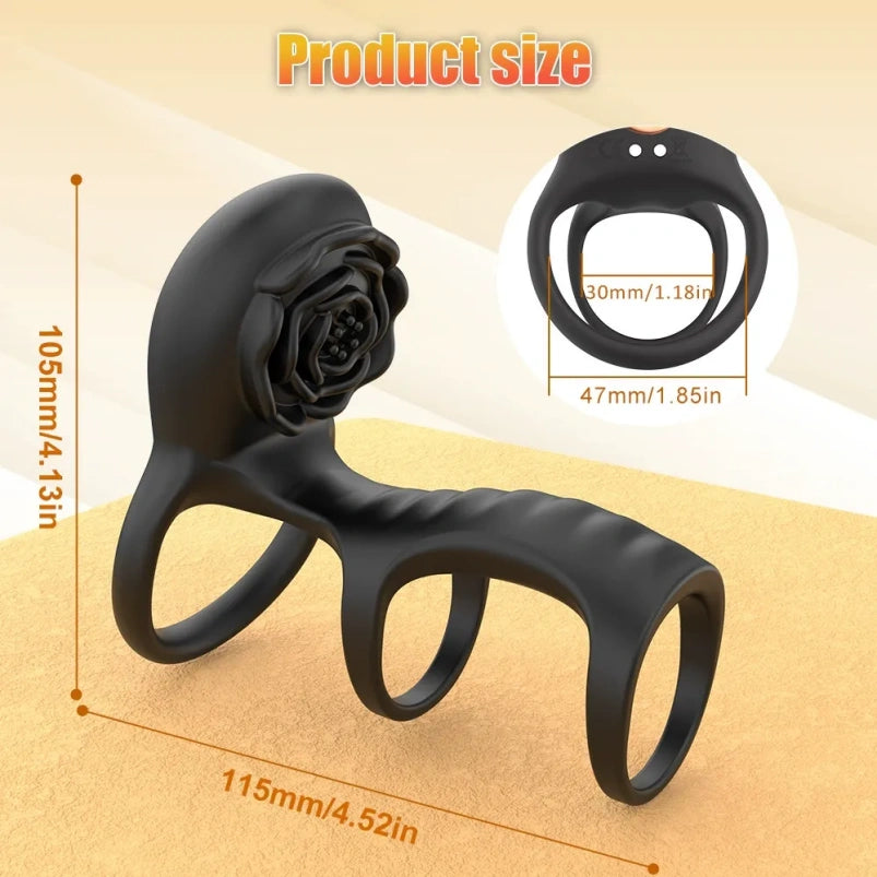 Rose Suction Silicone Cock Ring – Multi-Frequency Clitoral Vibrating Sex Toys for Man & Women