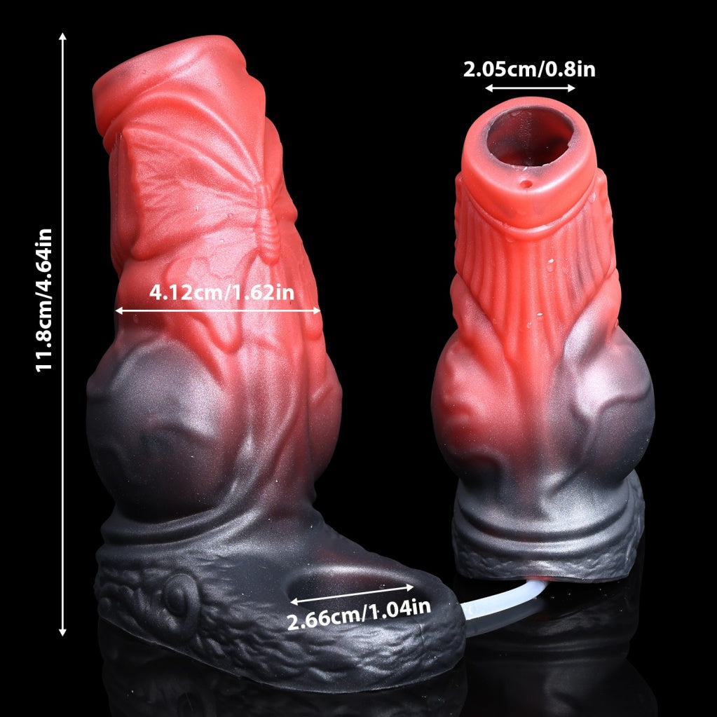 Blutroter Fantasy-Hunde-Penis-Sleeve – Offener Silikon-Penisverlängerer zur Desensibilisierung und Umfangsvergrößerung