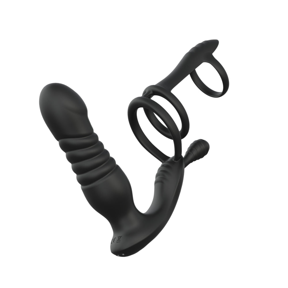 Stoßdildo mit Fernbedienung, Prostatamassagegerät – Dreifache Penisringe, Analplug, Sexspielzeug für Männer