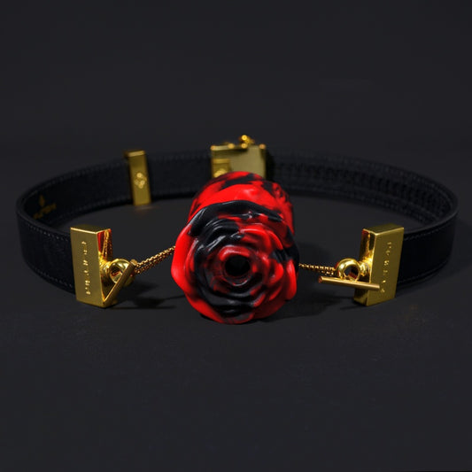 Red-Black Silicone Strapon Lust Fantasy Ball Gag - Female Bondage Erotic Tease Oral Sex Toy