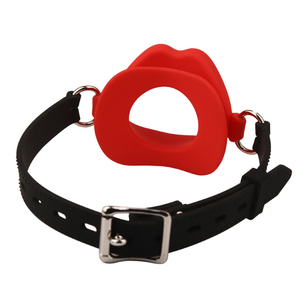 Fantasy Red Lip Ball Gag - Leather Belt Bondage Restriants Oral Sex Toys