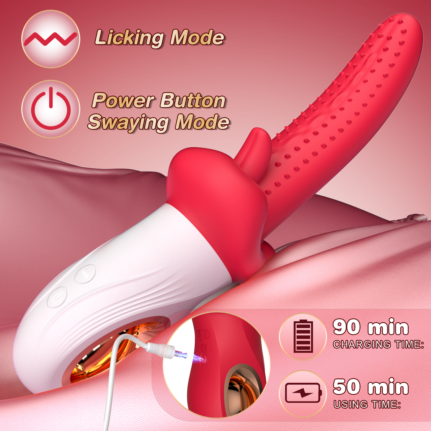 Tongue Licking G-spot Vibrator - Clit Anal Double Stimulator Handy Sex Toys for Women