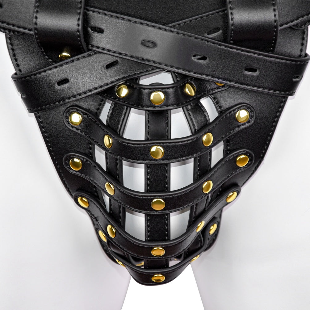 String de bondage en cuir avec sangle - Jouets BDSM à conception ouverte en maille