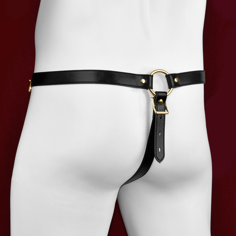 String de bondage en cuir avec sangle - Jouets BDSM à conception ouverte en maille