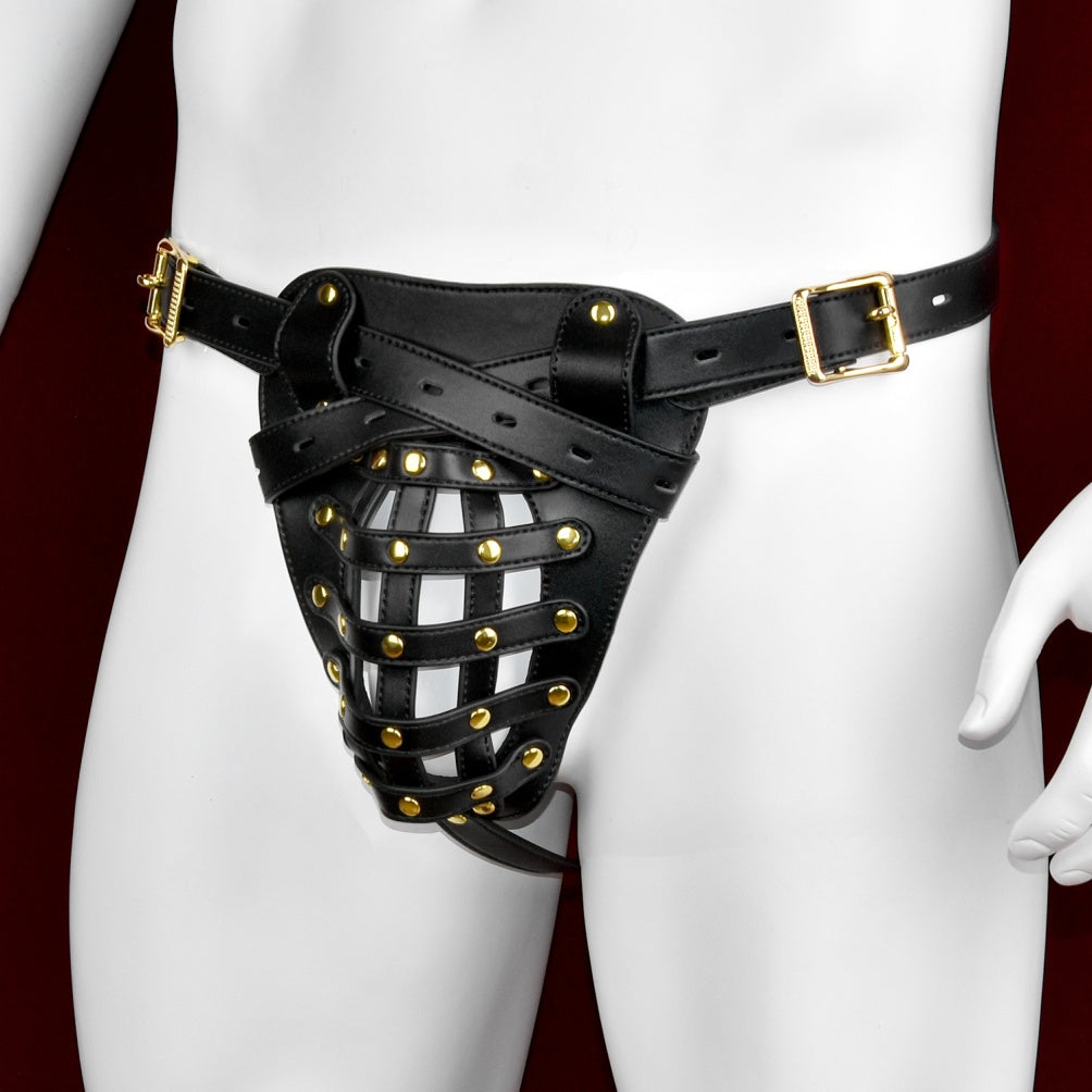 String de bondage en cuir avec sangle - Jouets BDSM à conception ouverte en maille