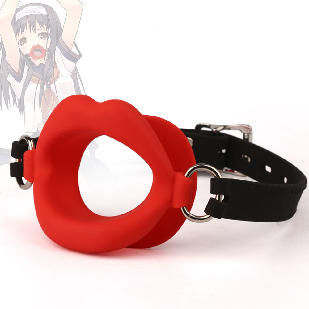 Fantasy Red Lip Ball Gag - Leather Belt Bondage Restriants Oral Sex Toys