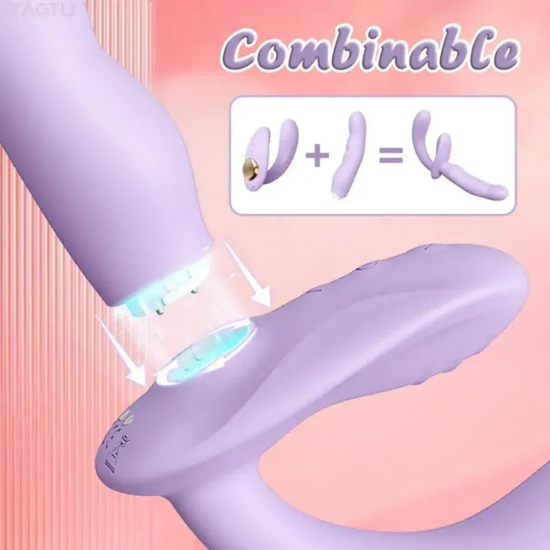 APP Controlled Vibrating Strapless Dildo - Purple Double End Women Masturbating Vibrator