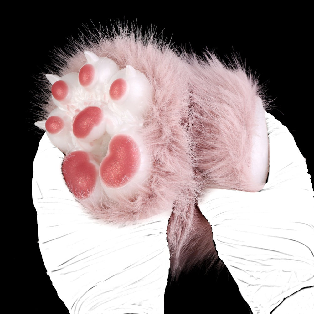Fantasy Cat Paw Plush Silicone Pocket Pussy - Male Penis Massage Masturbation Toys