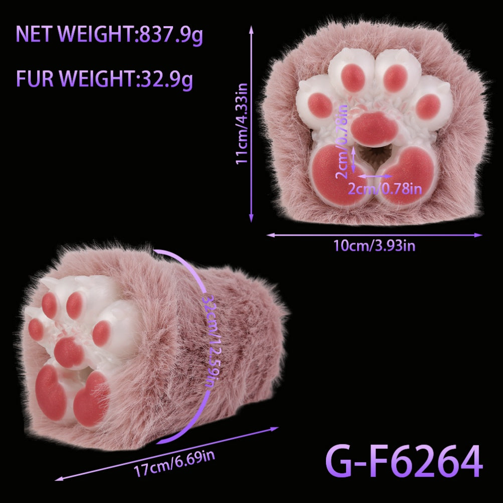 Fantasy Cat Paw Plush Silicone Pocket Pussy - Male Penis Massage Masturbation Toys
