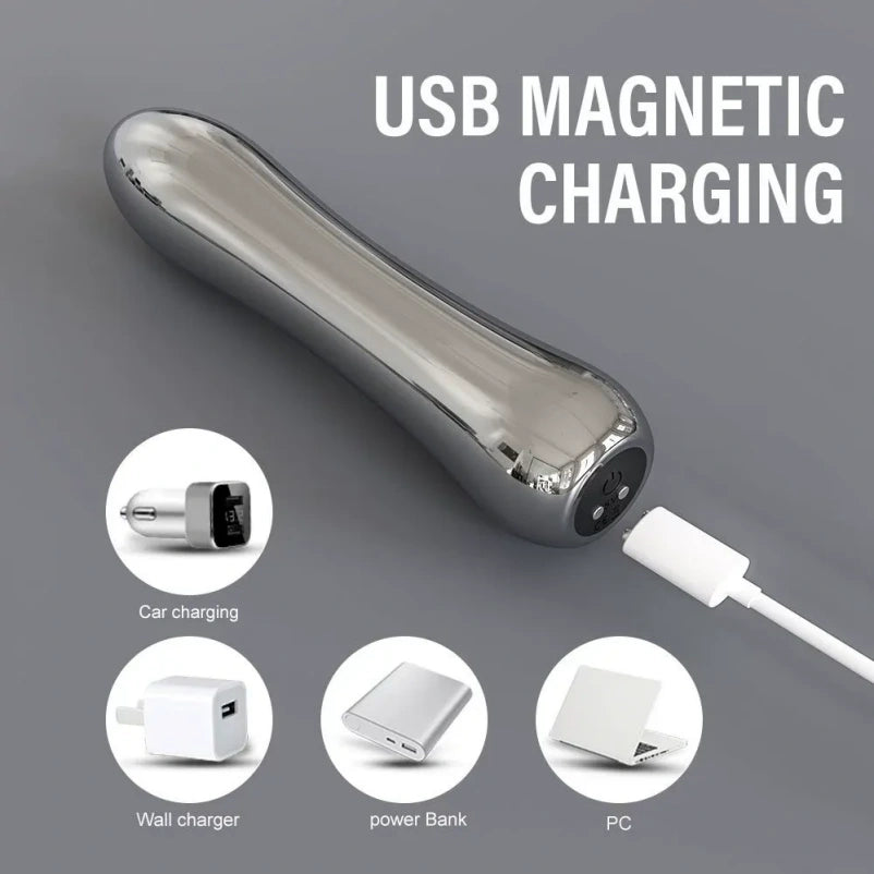 Metal Butt Plug Vibrating Magic Wand - Female Insertion Anal Masturbation Toy