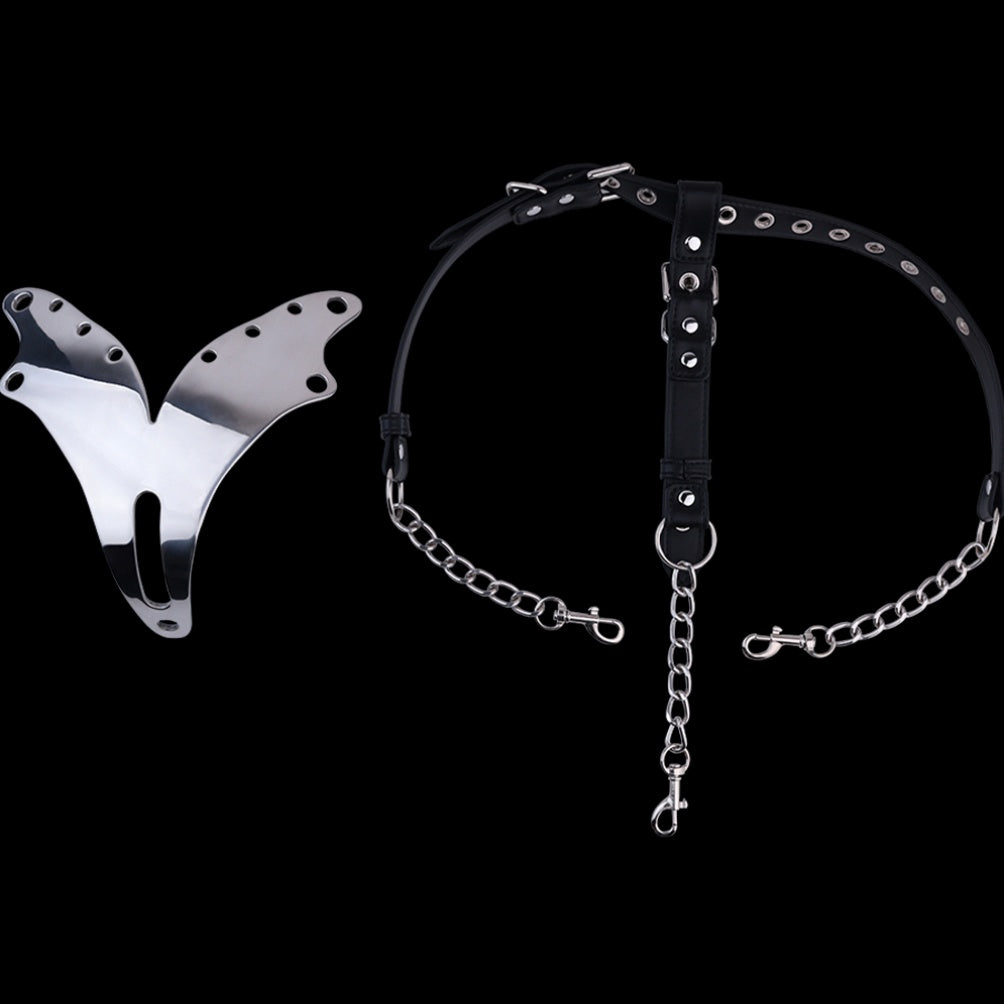 Female Strapon Stainless Steel Crotchless Panties - Couples BDSM Bettie Bondage Set