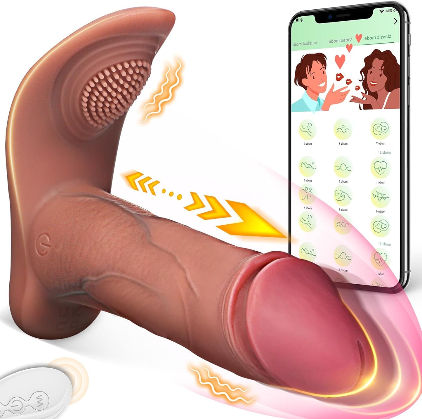 Vibromasseur gode à poussée réaliste - Stimulateur de clitoris contrôlé par application Bluetooth Jouet sexuel anal gode