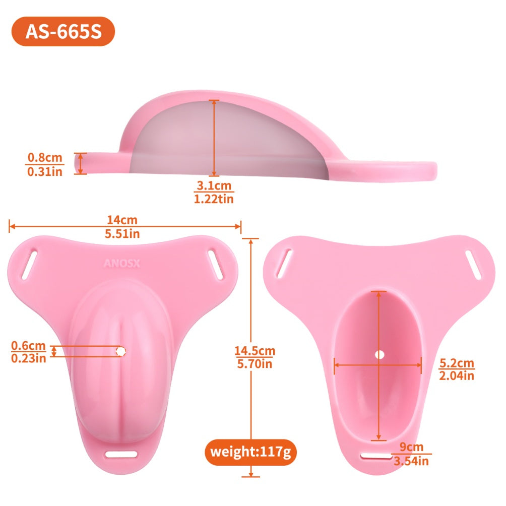 Cage de chasteté rose en silicone à sangle pour femme - Dispositif pour uriner debout avec canal urétral