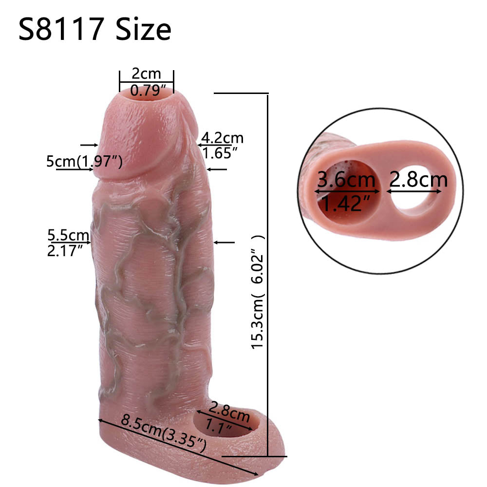 Silicone Life Size Cock Sleeve - 6-inch Penis Sheath Enlarger Cockring Sex Toys for Men