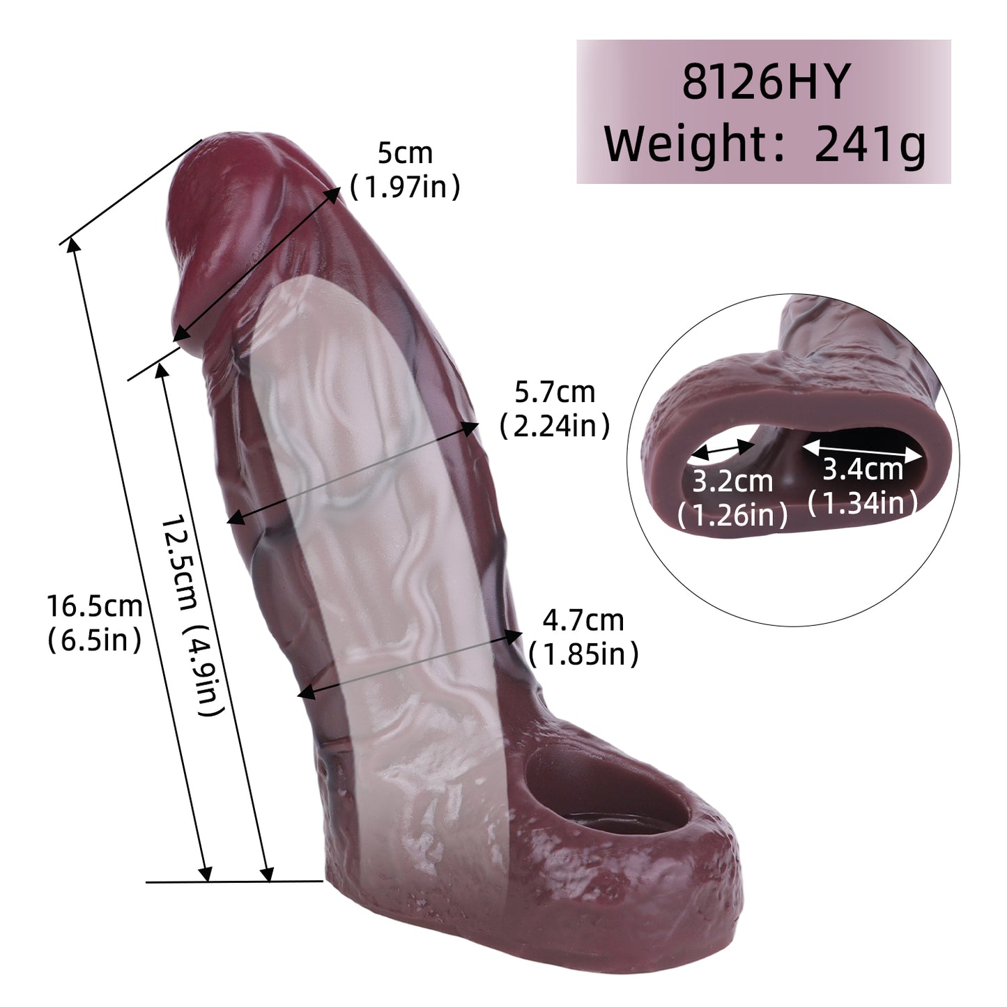 Realistic Penis Sleeve Sheath Extender - Silicone Ebony Dildo Cocksleeve Pegging Enhancer