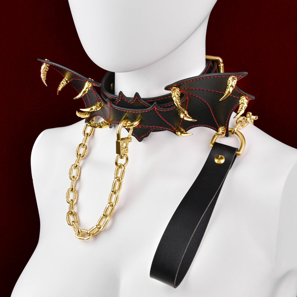 Fantasy Bat-shaped Leather BDSM Collar - Master-Slave Training Strap-on Bondage Toys