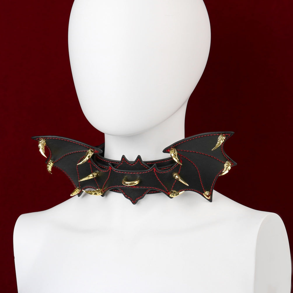 Fantasy Bat-shaped Leather BDSM Collar - Master-Slave Training Strap-on Bondage Toys