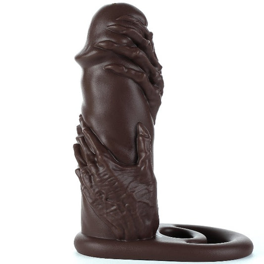 Ebony BBC Cock Sleeve Extender - Fist Blowjob Penis Ring Condom Silicone Sex Toy for Men