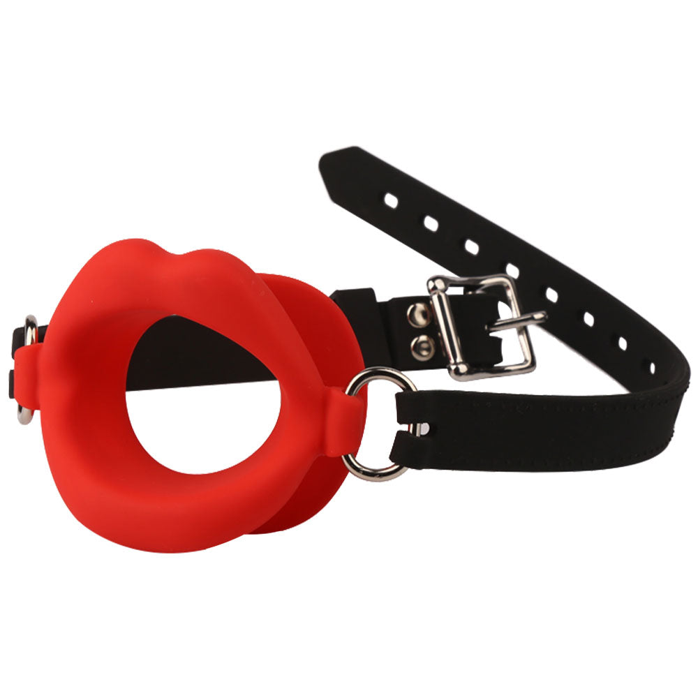 Fantasy Red Lip Ball Gag - Leather Belt Bondage Restriants Oral Sex Toys