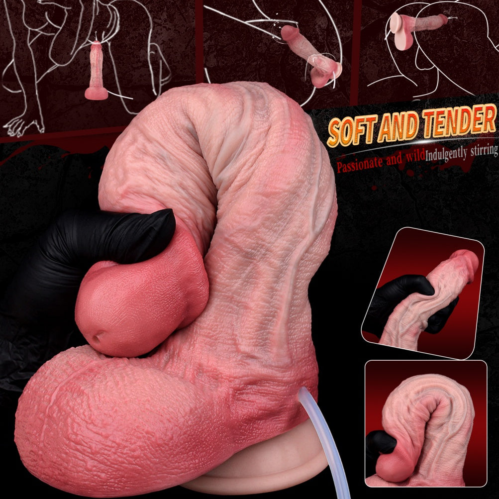Wearable Squirt Silicone Suction Cup Dildo - Realistic Veined Texture Female Masturbation Toy