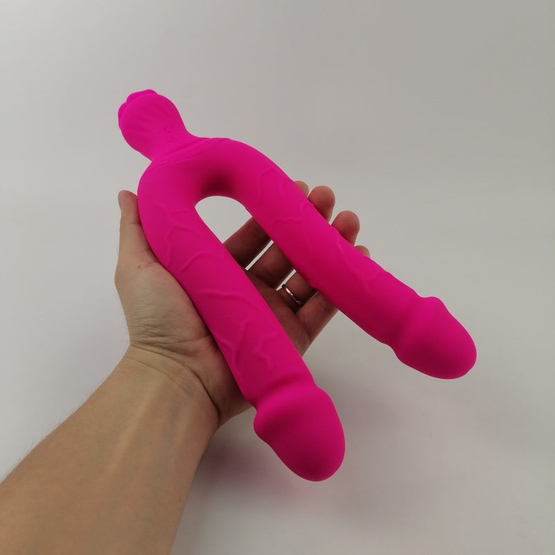 Rose Suction Vibrating Dual-Ended Double Dildo - Lesbian Exclusive Interchangeable BDSM Toys