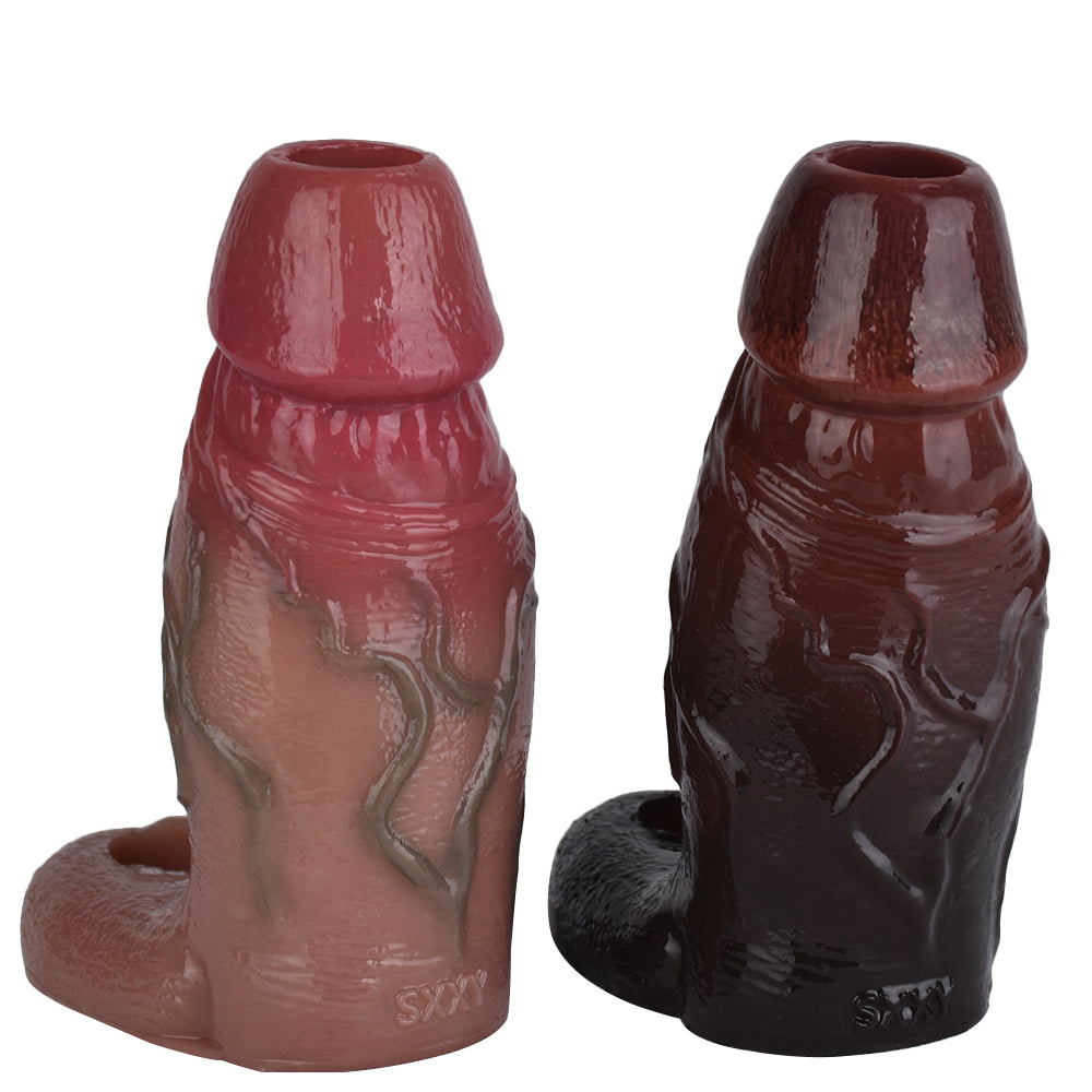 Manchon de pénis noir pour homme - Gaine pénienne en ébène avec anneau pénien et agrandisseur de circonférence