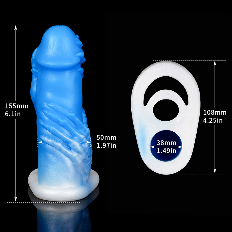 Manchon de pénis lumineux Monsterdildo - Anneau de pénis en silicone Fantasy Fist Cocksleeve Sex Toy pour hommes
